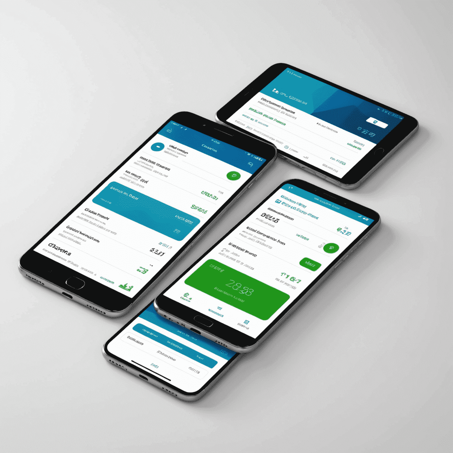 Moderní rozhraní nového platebního systému Creditas zobrazené na smartphonu a tabletu. Uživatelské rozhraní je čisté a intuitivní, s výraznými modrými a zelenými prvky na bílém pozadí.